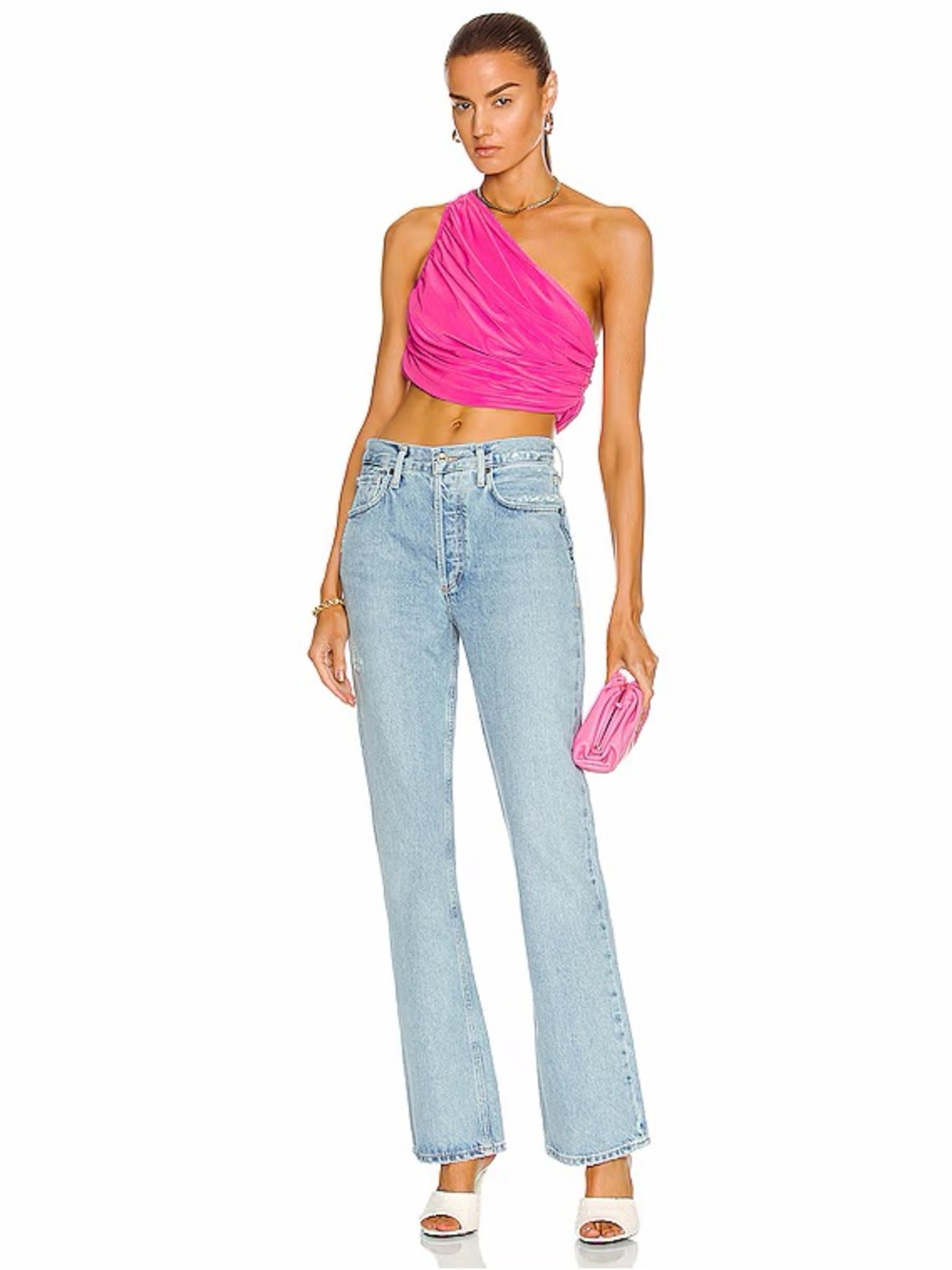 Norma Kamali One-Shoulder Twisted Crop Top - Hot Pink